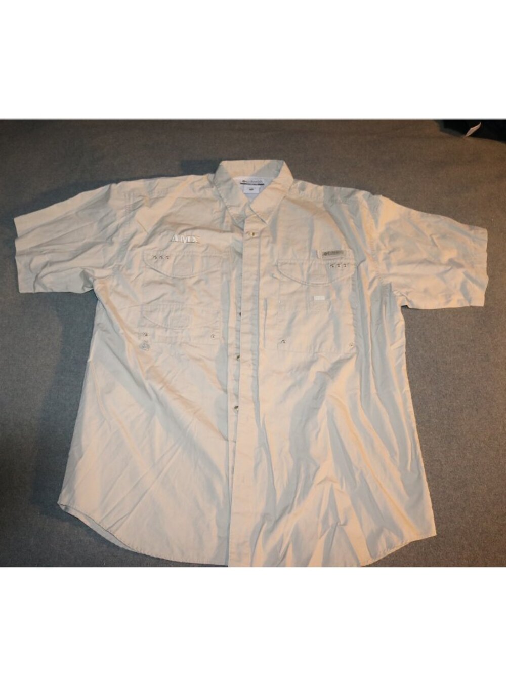 Columbia Mens Fishing Shirt Large Light Tan AMX FM7130 PFG Short-sleeve Vented